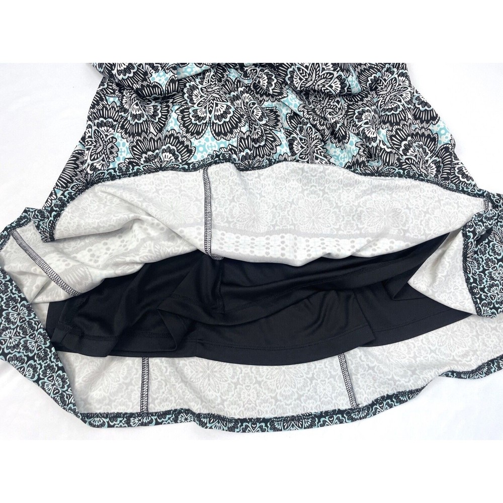 Chico’s Size 1 8/10 Black Blue Short Sleeve Dress Geometric Print - Picture 9 of 9